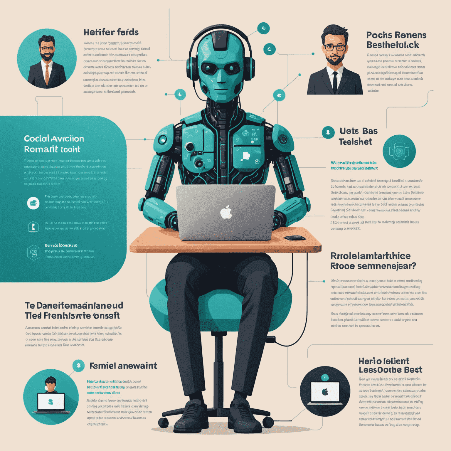 Infografía mostrando diferentes herramientas de IA para teletrabajo y sus beneficios